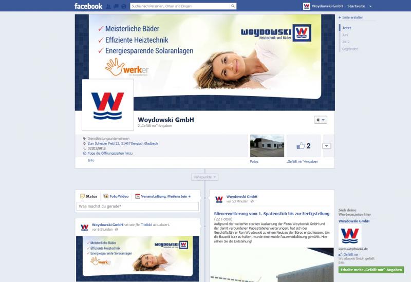 Facebook Auftritt der Woydowski GmbH